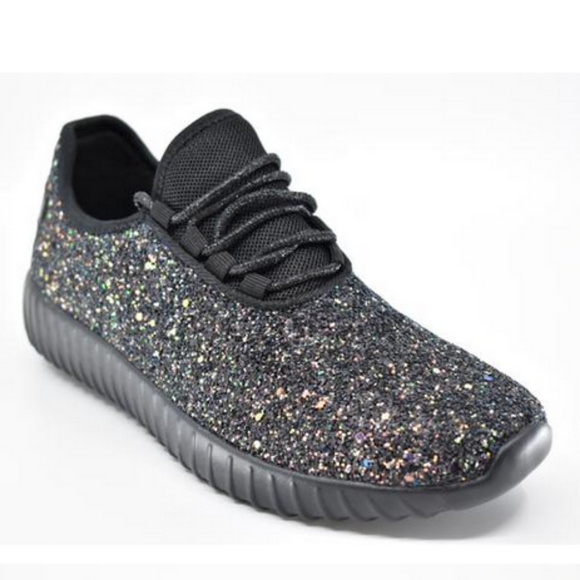 black glitter trainers womens